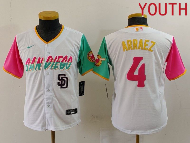 Youth San Diego Padres #4 Arraez White City Edition Nike 2024 MLB Jersey style 2->->Youth Jersey